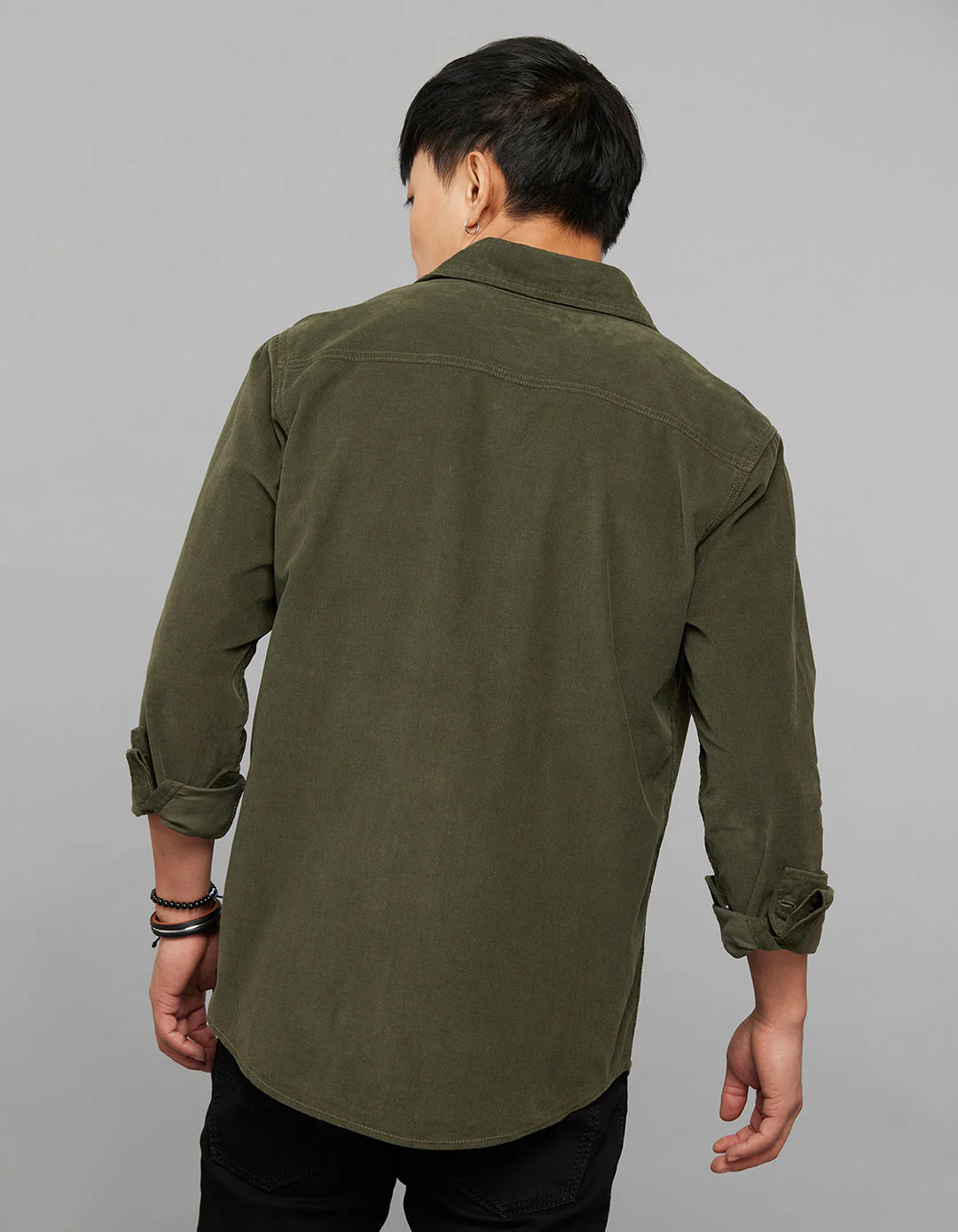 Light Olive 100% Cotton Full Sleeves Corduroy Shirt - Image 7