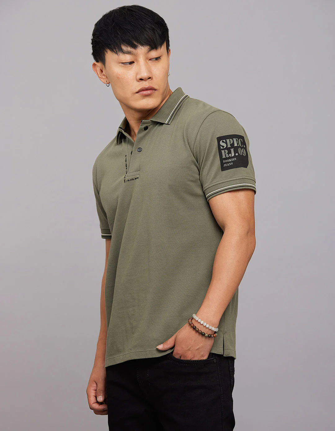 Light Olive Half Sleeves Pique Polo Tee - Image 3