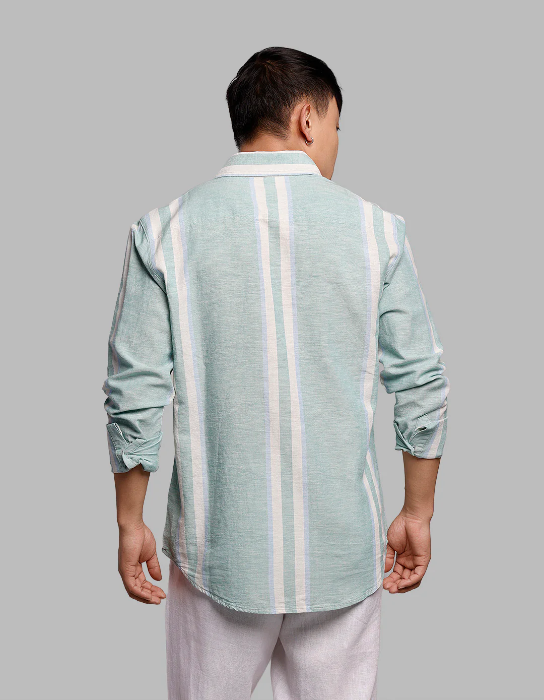 Light Pista Full Sleeves Linen Blend Stripe Shirt - Image 5