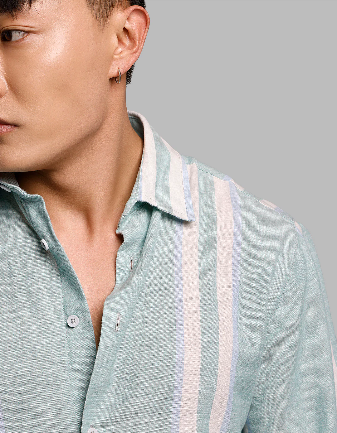 Light Pista Full Sleeves Linen Blend Stripe Shirt - Image 7