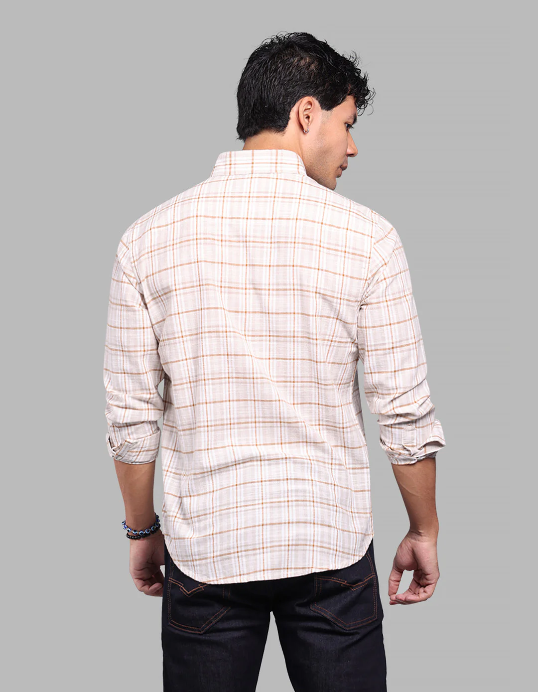 Lt Beige Full Sleeve Check Shirt - Image 5