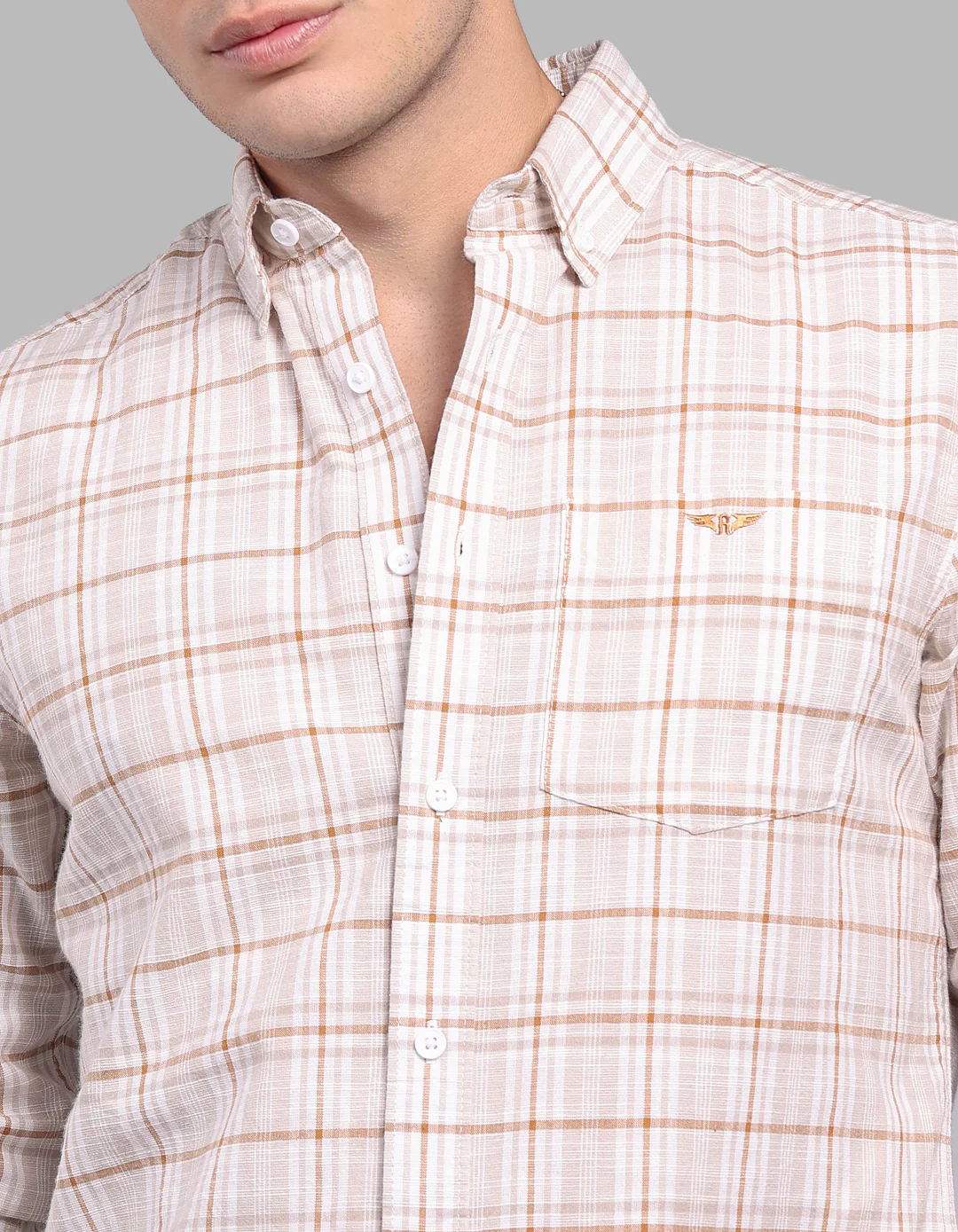Lt Beige Full Sleeve Check Shirt - Image 6
