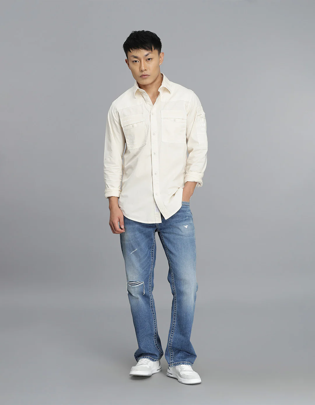 Lt Beige Full Sleeves Cargo Shirt - Image 2