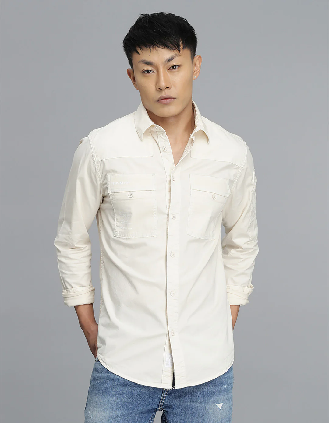 Lt Beige Full Sleeves Cargo Shirt - Image 3