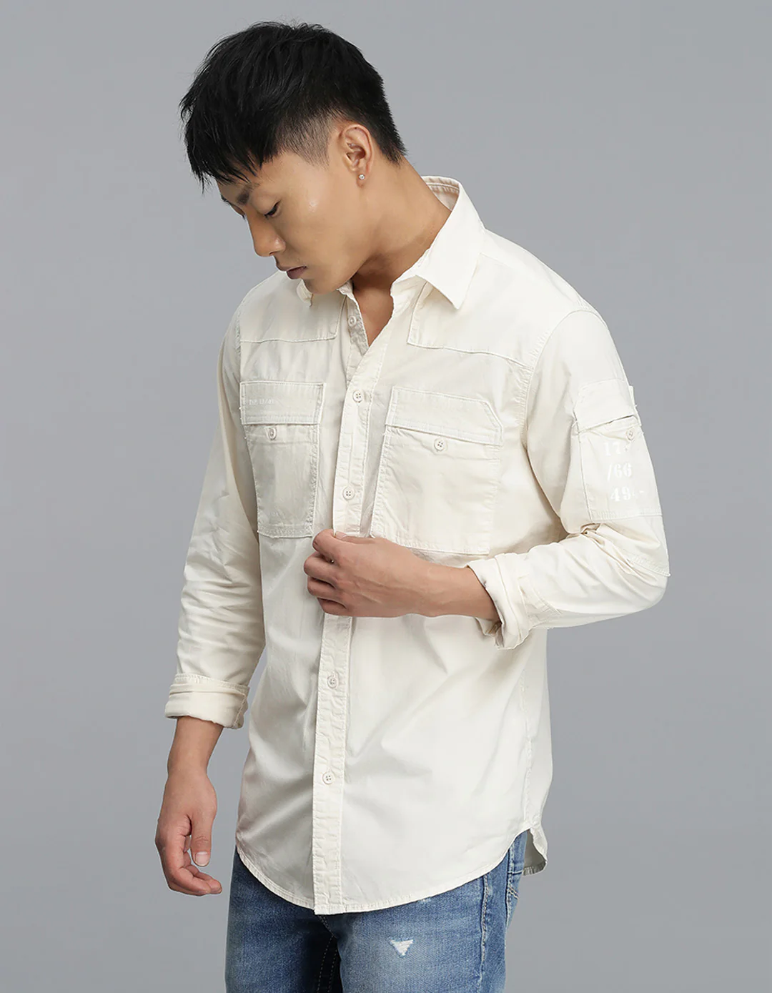 Lt Beige Full Sleeves Cargo Shirt - Image 4