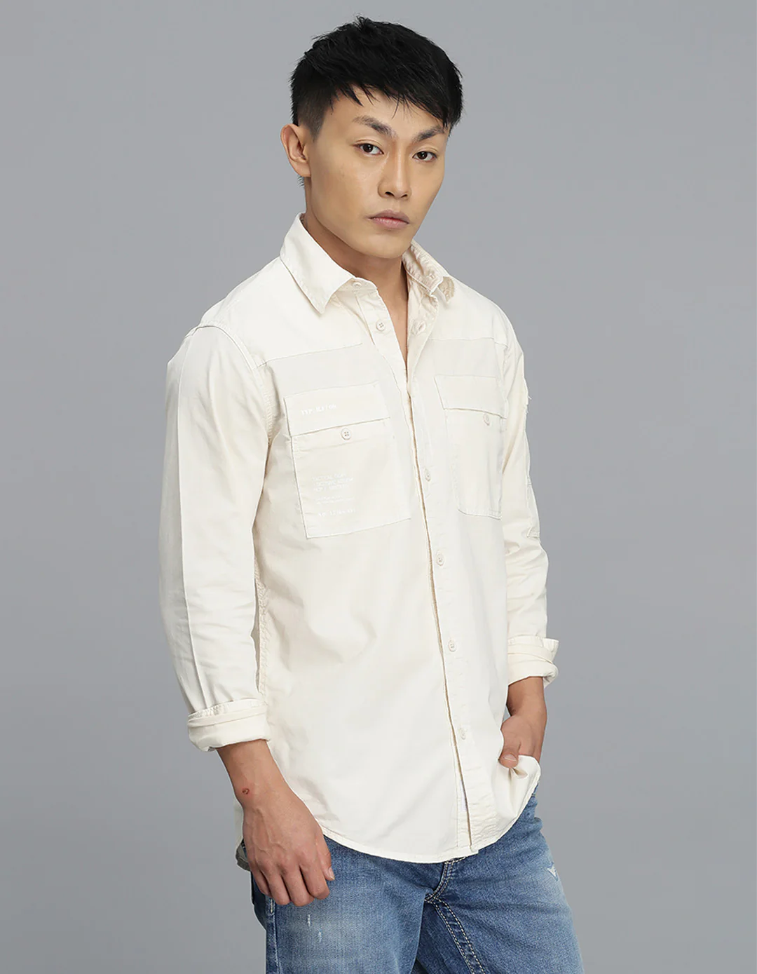 Lt Beige Full Sleeves Cargo Shirt - Image 5