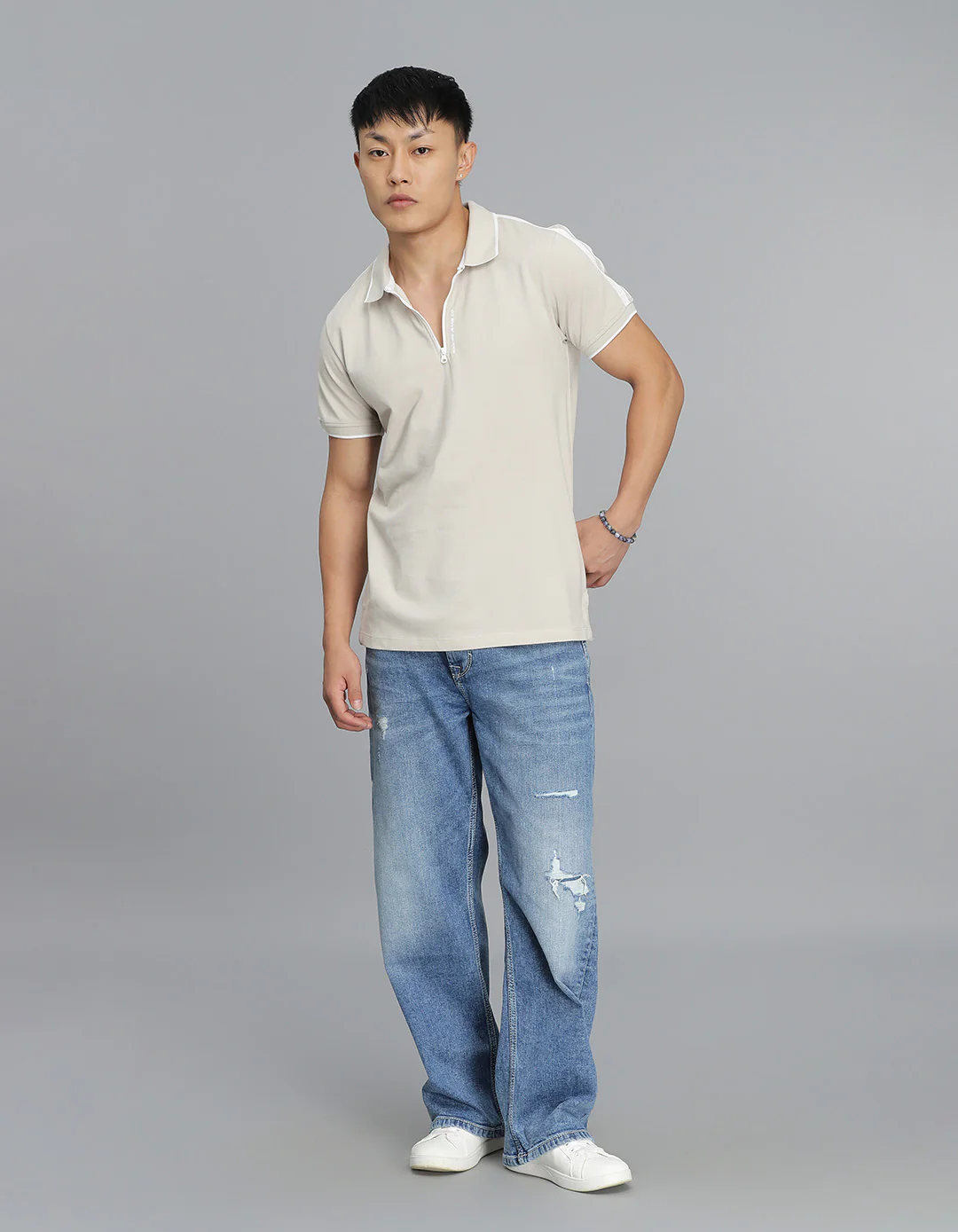 Lt Beige Half Sleeves Pique Polo Tee - Image 2