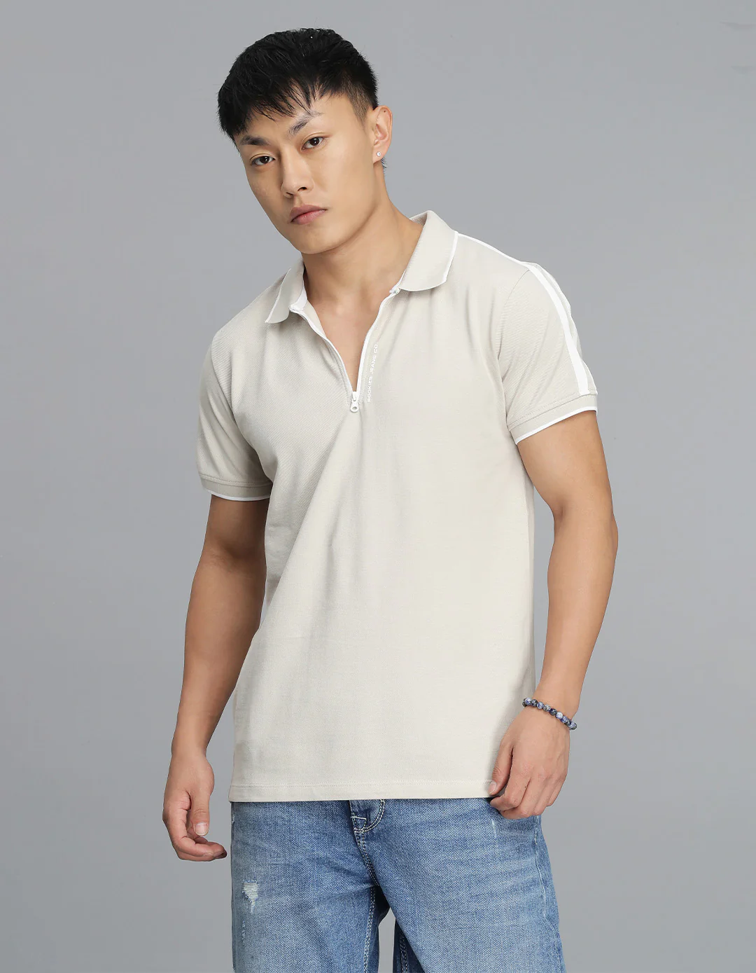 Lt Beige Half Sleeves Pique Polo Tee - Image 4