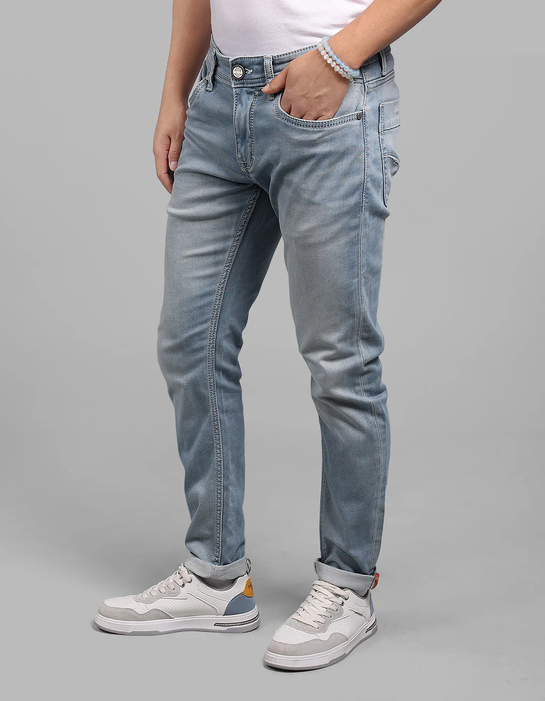 Lt Blue 5 Pocket Low-Rise Ankle Length Stretch Jeans - Image 3