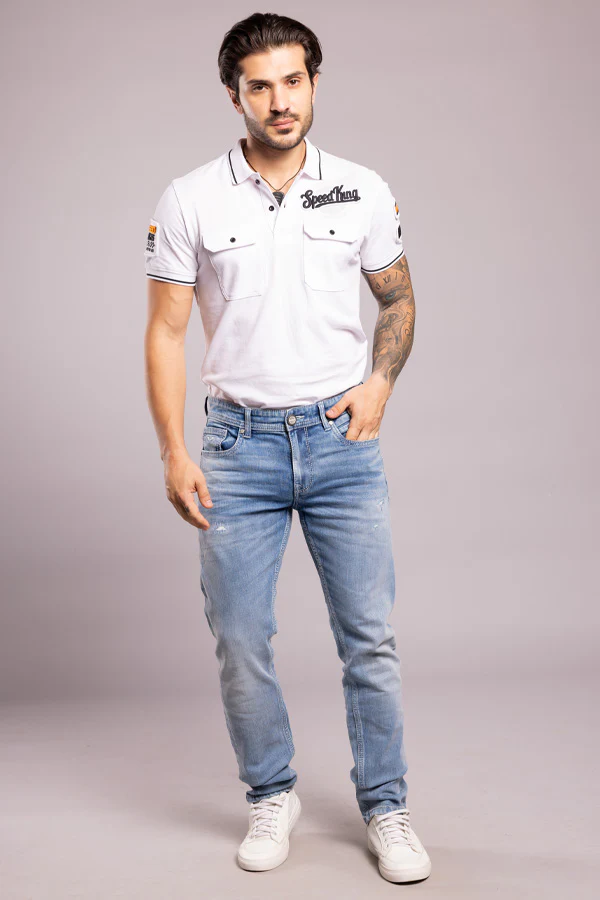 Lt Blue 5 Pocket Mid-Rise Slim Straight Fit Jeans - Image 2
