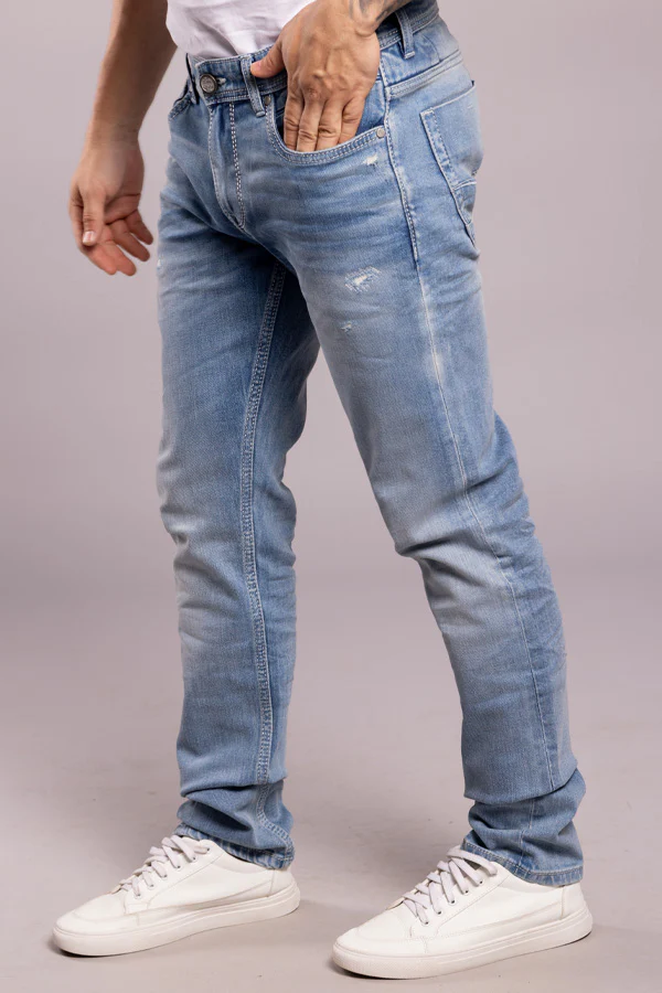 Lt Blue 5 Pocket Mid-Rise Slim Straight Fit Jeans - Image 3