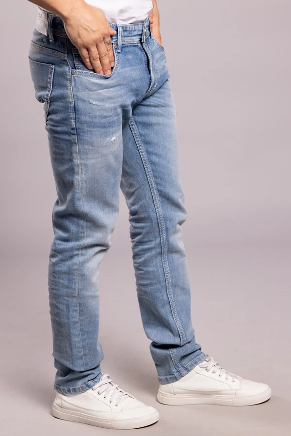 Lt Blue 5 Pocket Mid-Rise Slim Straight Fit Jeans - Image 4