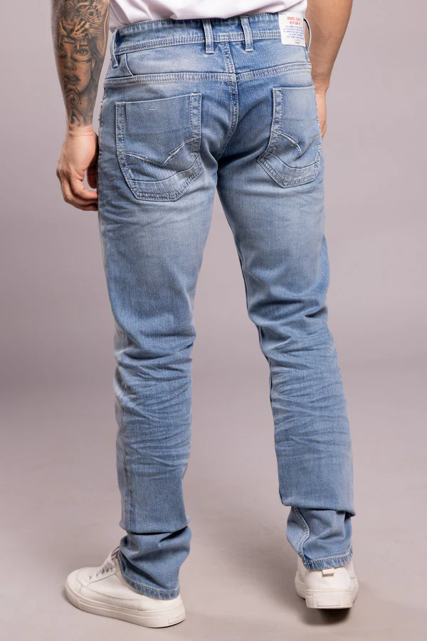 Lt Blue 5 Pocket Mid-Rise Slim Straight Fit Jeans - Image 5
