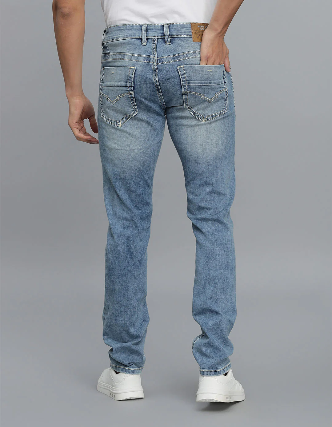 Lt Blue 5 Pocket Mid-Rise Slim Straight Fit jeans - Image 5