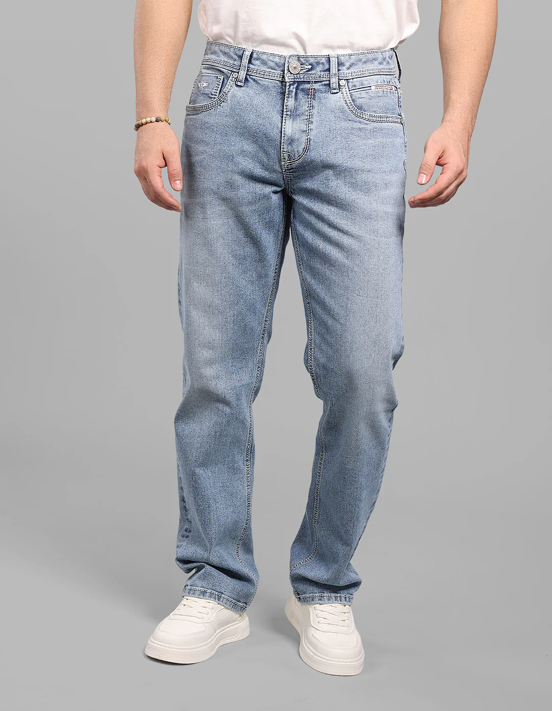 Lt Blue 5 Pocket Midrise, Comfort And Straight Fit Stretch Jeans