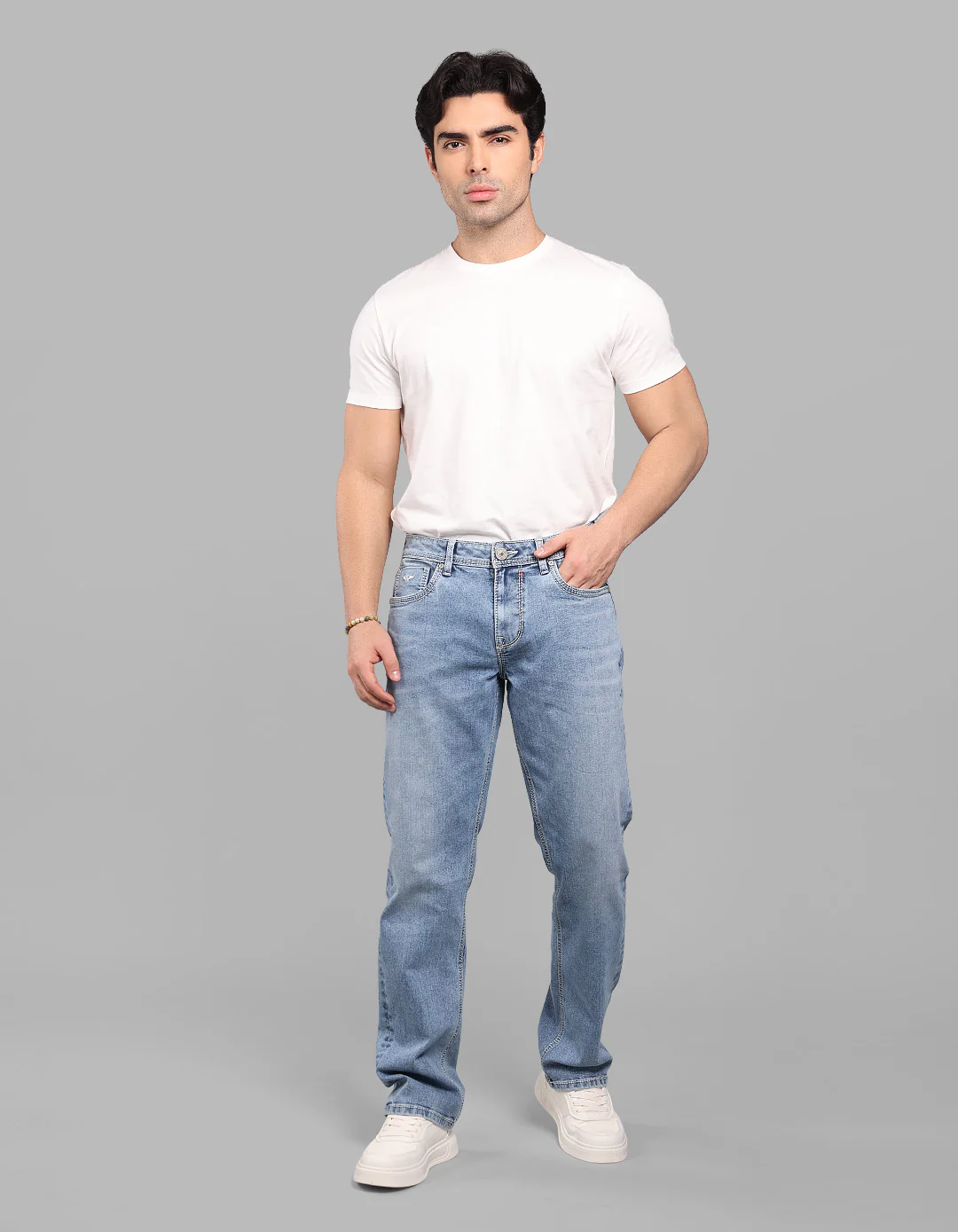 Lt Blue 5 Pocket Midrise, Comfort And Straight Fit Stretch Jeans - Image 2