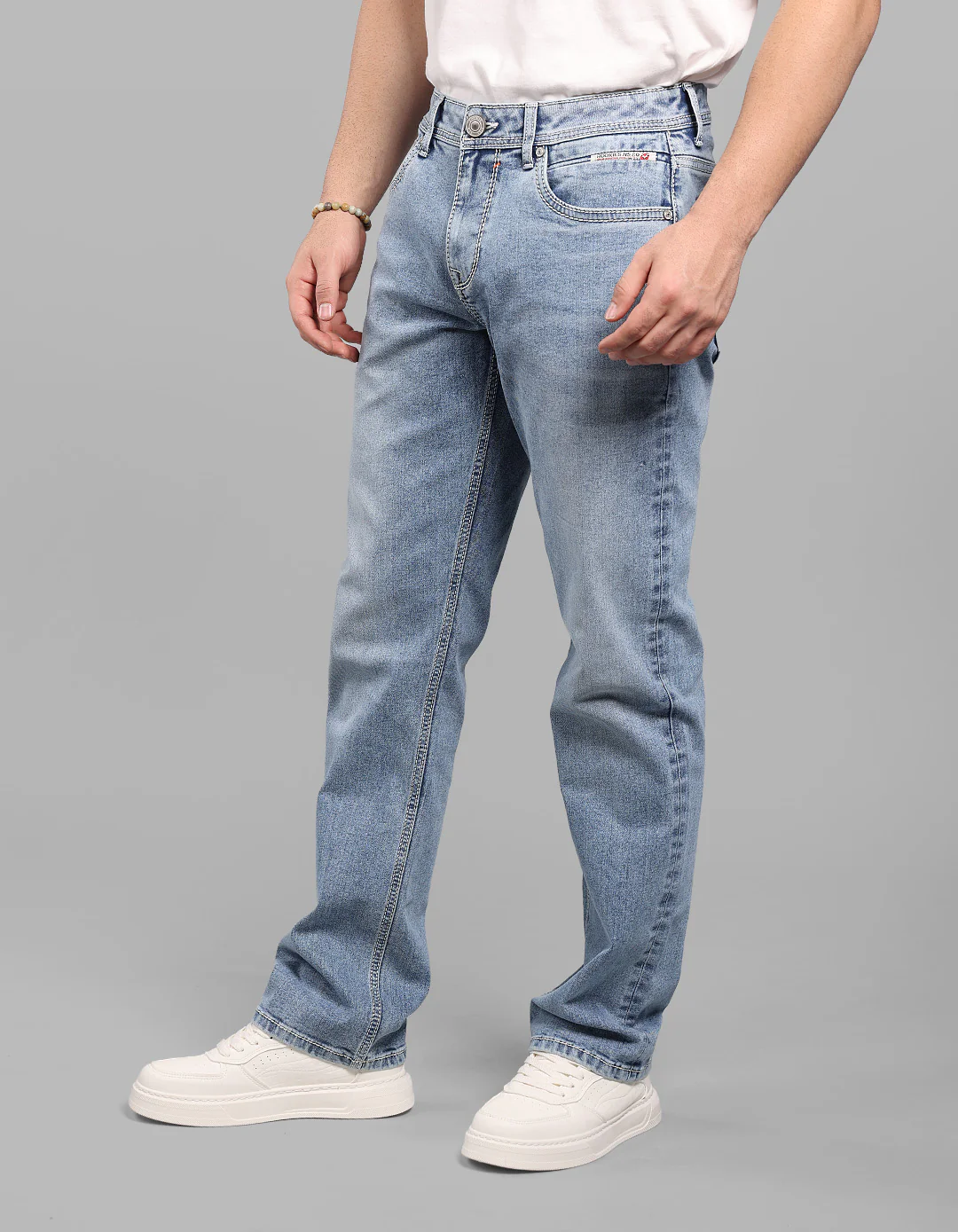 Lt Blue 5 Pocket Midrise, Comfort And Straight Fit Stretch Jeans - Image 4