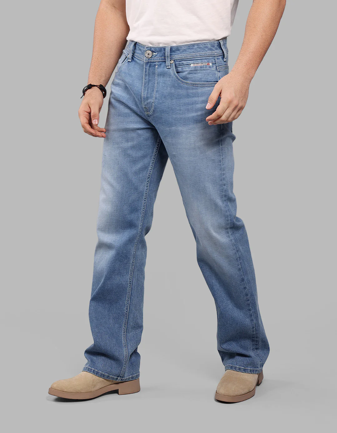 Lt Blue 5 Pocket Midrise Loose Fit Stretch Jeans - Image 3