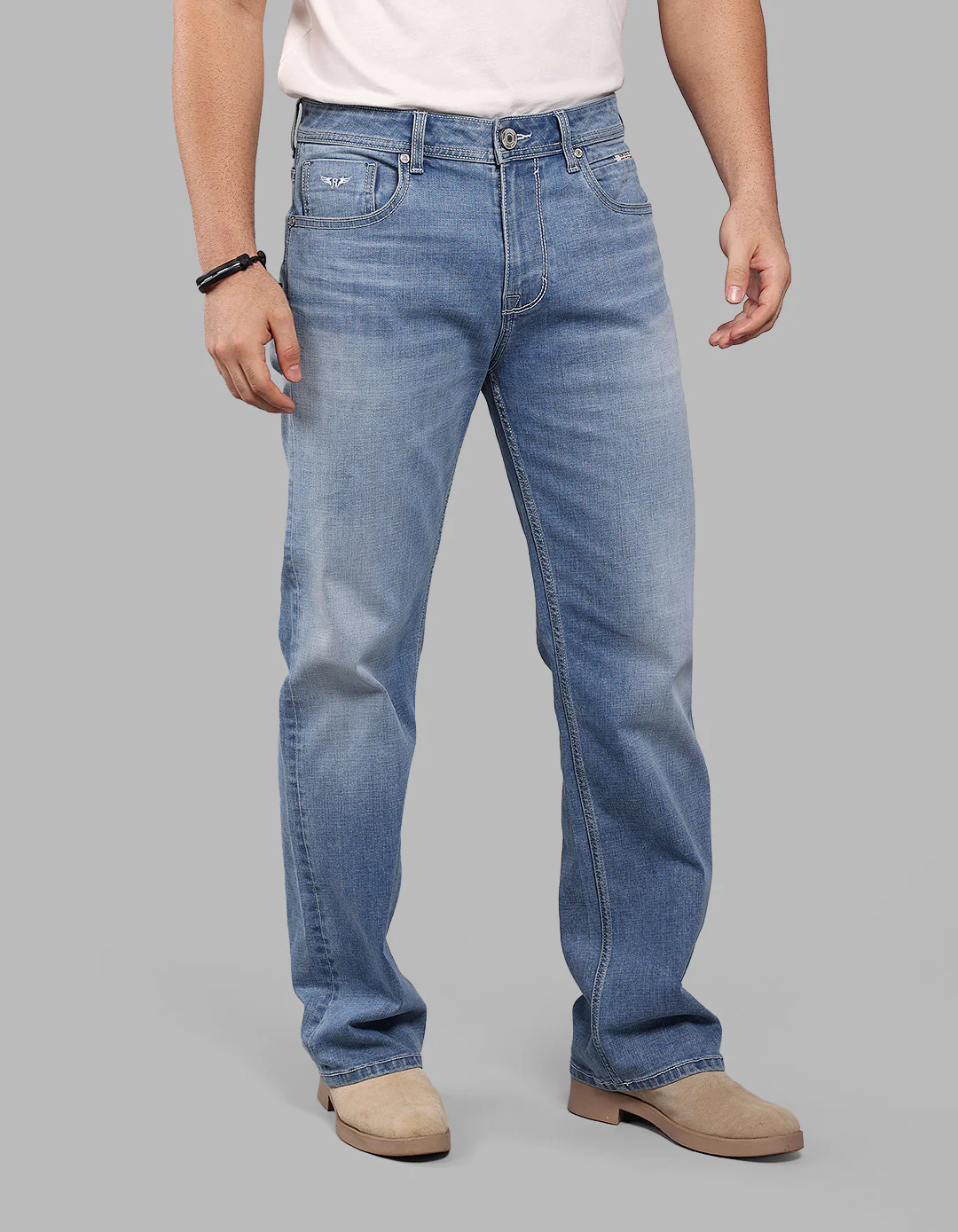 Lt Blue 5 Pocket Midrise Loose Fit Stretch Jeans - Image 4