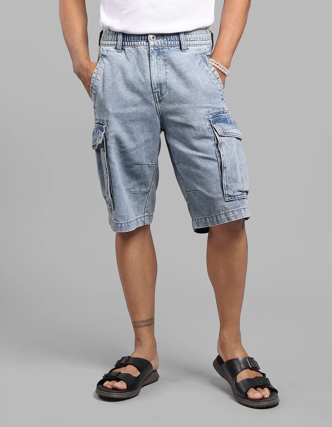 Lt Blue Denim Cargo Shorts
