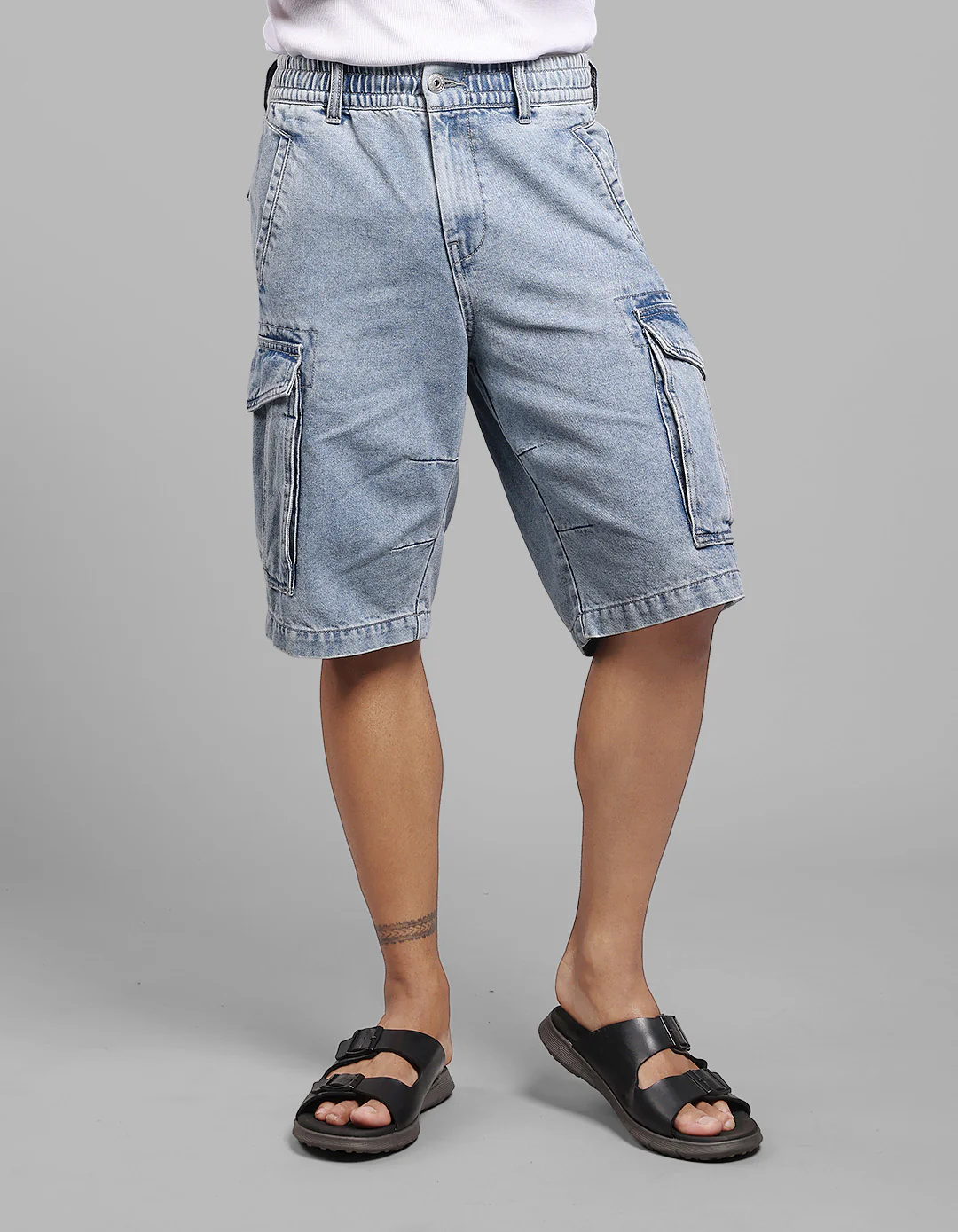 Lt Blue Denim Cargo Shorts - Image 3