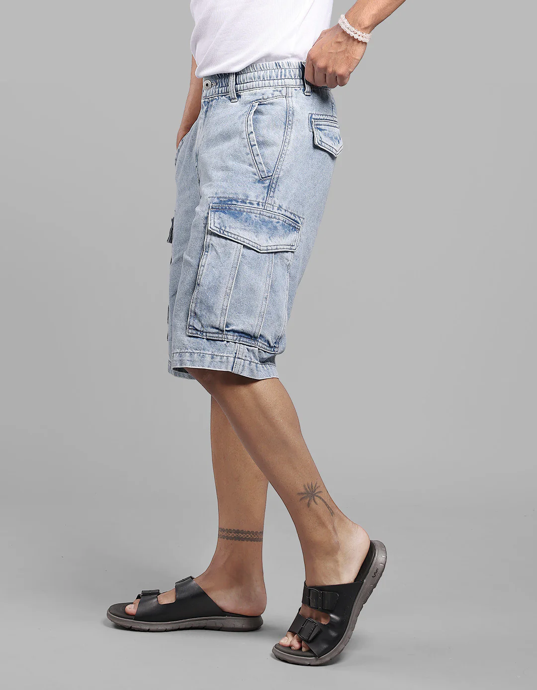 Lt Blue Denim Cargo Shorts - Image 4