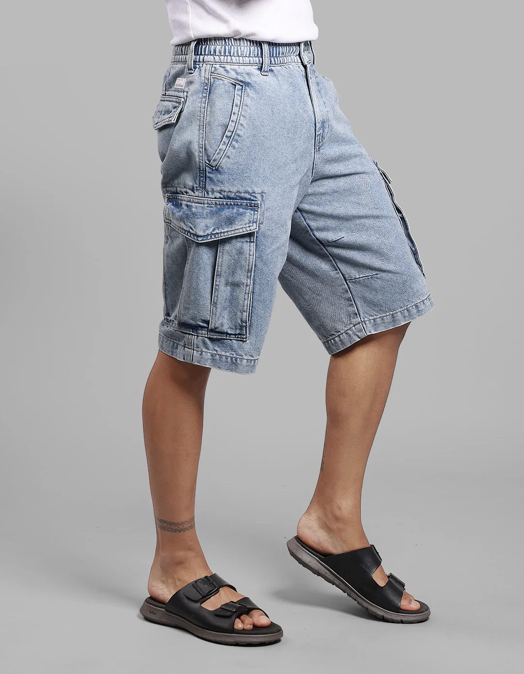 Lt Blue Denim Cargo Shorts - Image 5