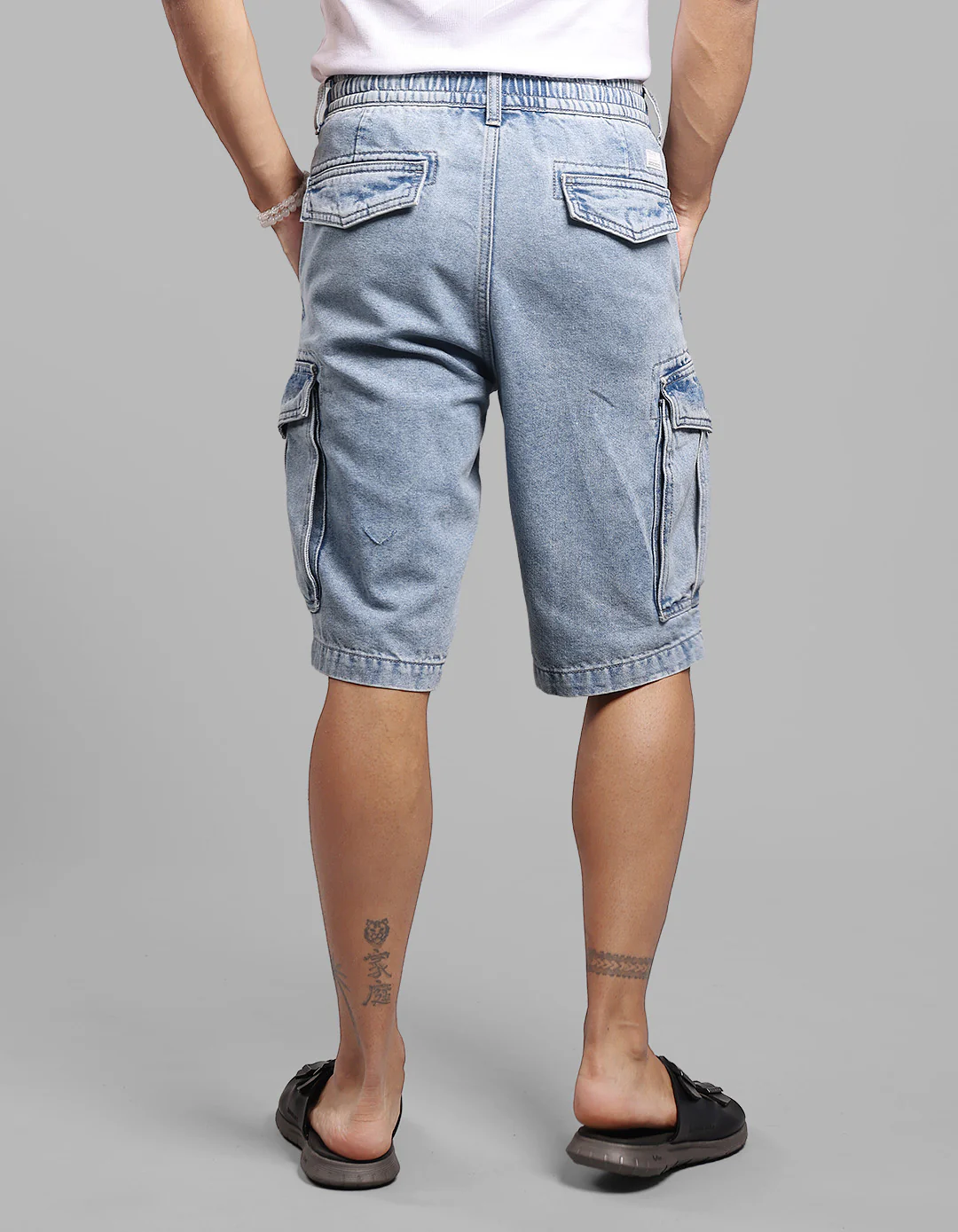 Lt Blue Denim Cargo Shorts - Image 6