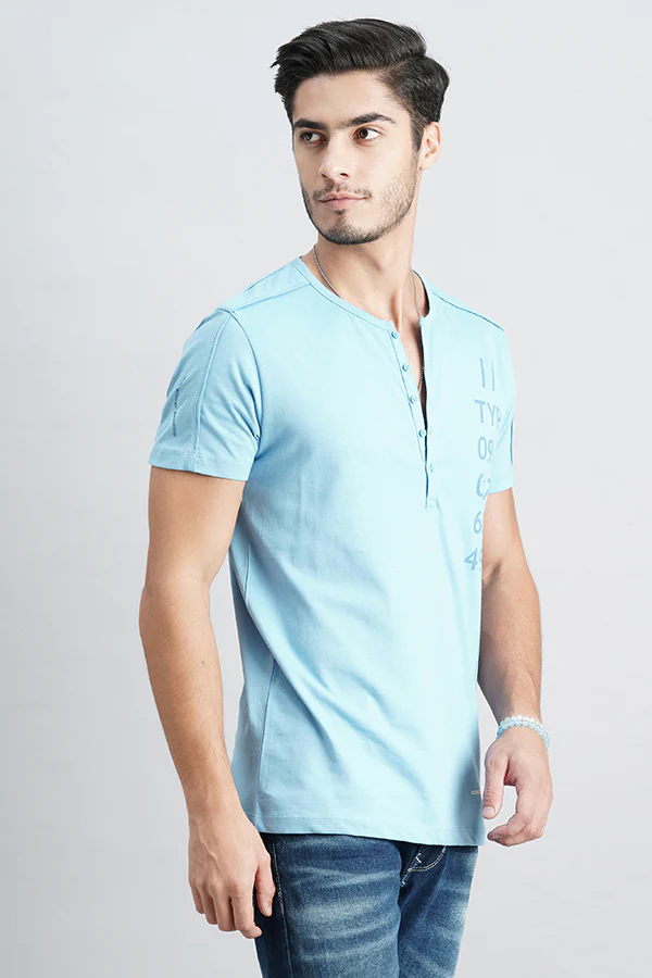 Lt Blue Half Sleeve Henley Neck Tee - Image 3