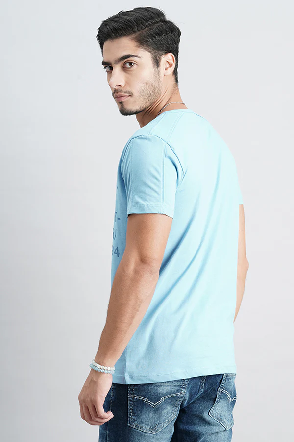 Lt Blue Half Sleeve Henley Neck Tee - Image 4