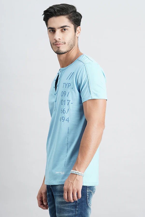 Lt Blue Half Sleeve Henley Neck Tee - Image 5