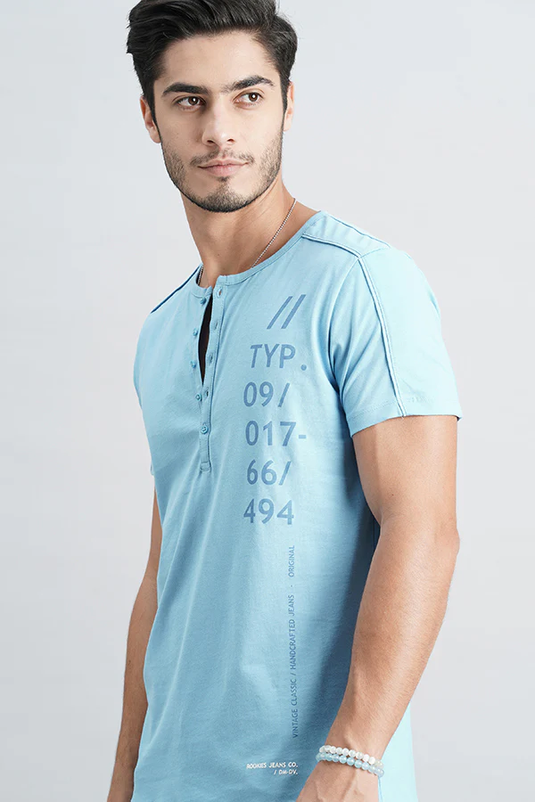 Lt Blue Half Sleeve Henley Neck Tee - Image 6