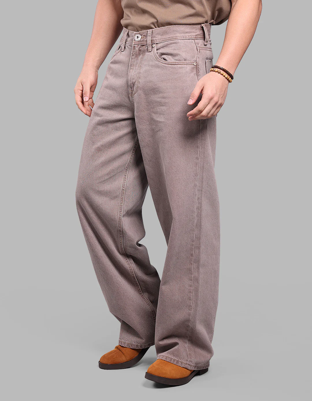 Lt Brown 5 Pocket Extra Loose Fit Jeans - Image 3