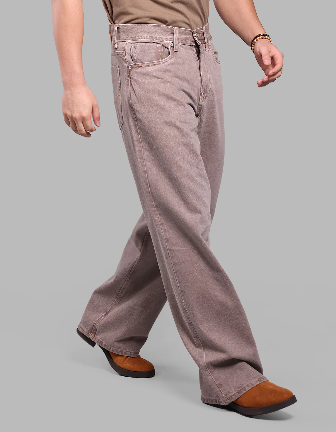 Lt Brown 5 Pocket Extra Loose Fit Jeans - Image 4