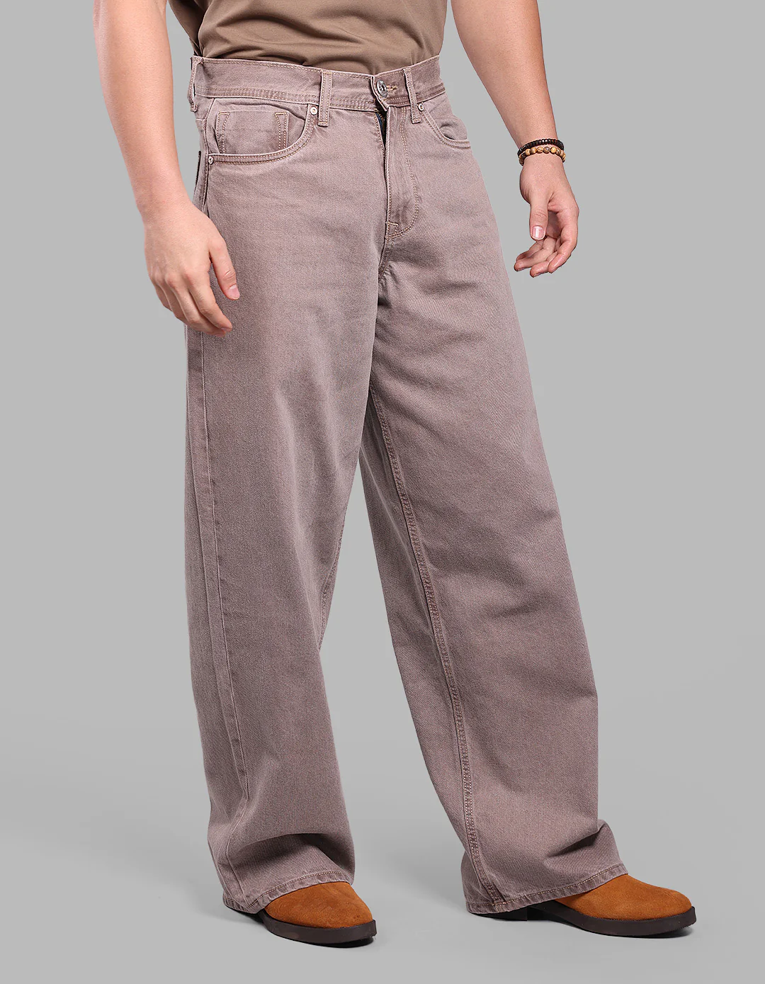 Lt Brown 5 Pocket Extra Loose Fit Jeans - Image 5