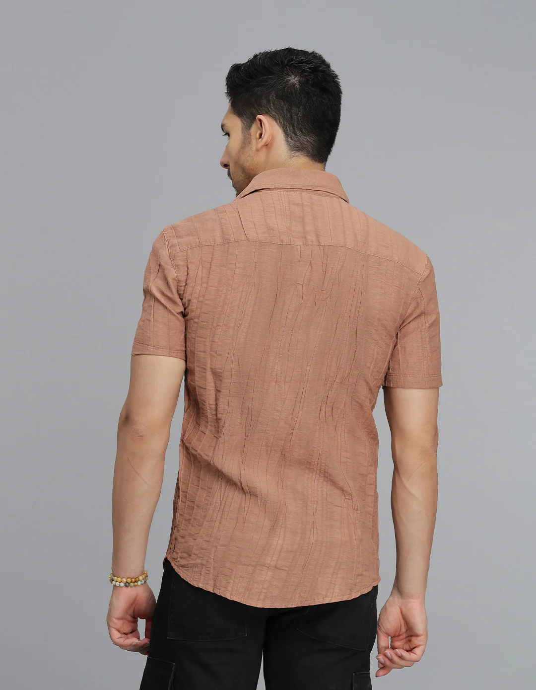 Lt Brown Half Sleeves Textured Dobby Shirt - Image 5