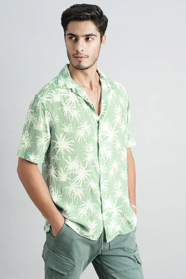 Lt Green Half Sleeve Printed Shirt - Image 3
