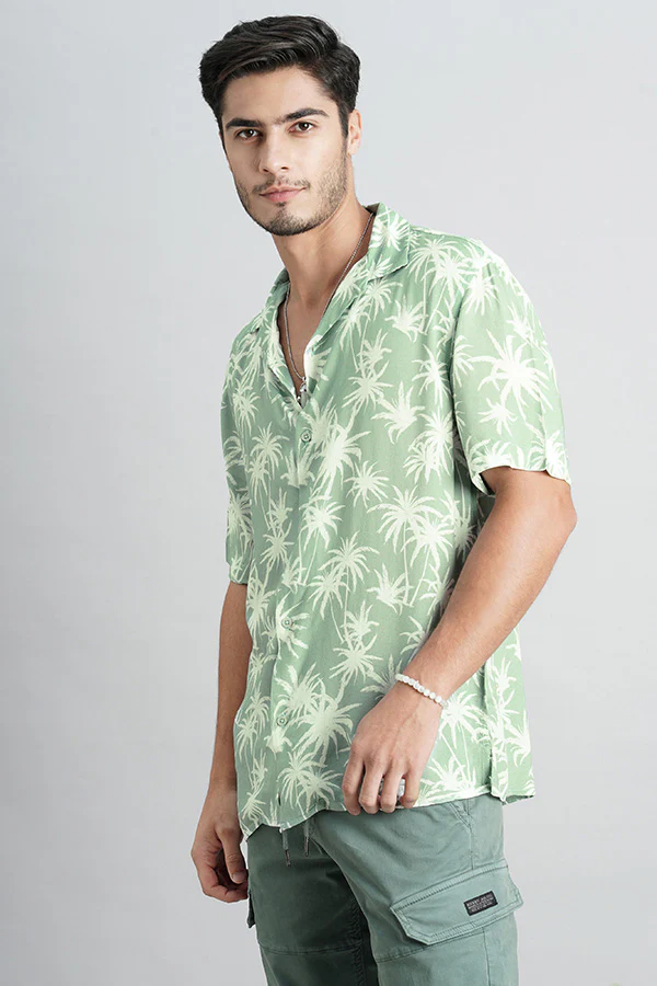 Lt Green Half Sleeve Printed Shirt - Image 5