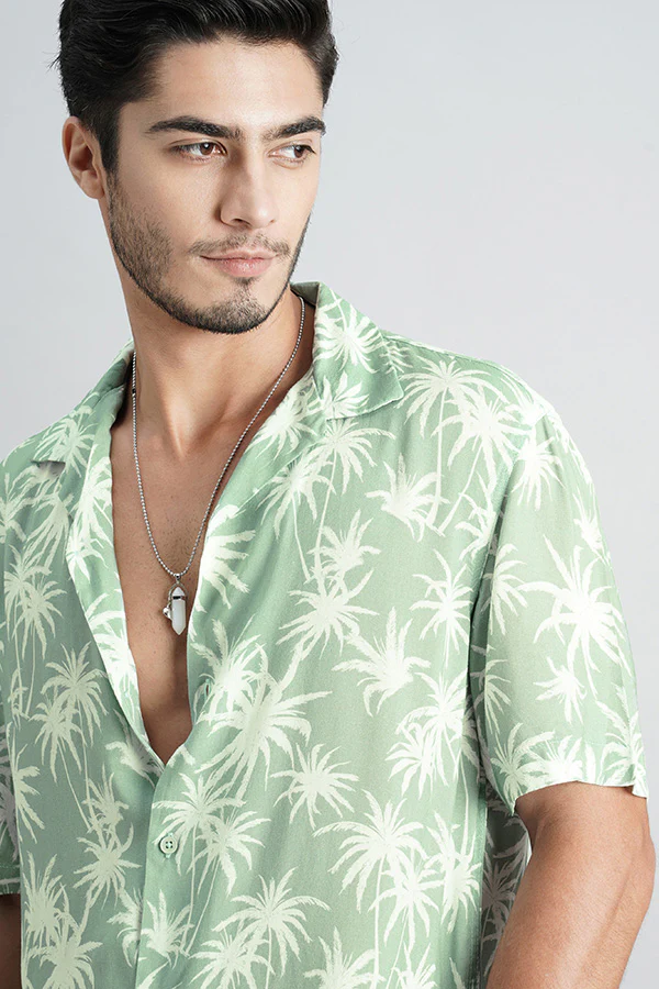 Lt Green Half Sleeve Printed Shirt - Image 6