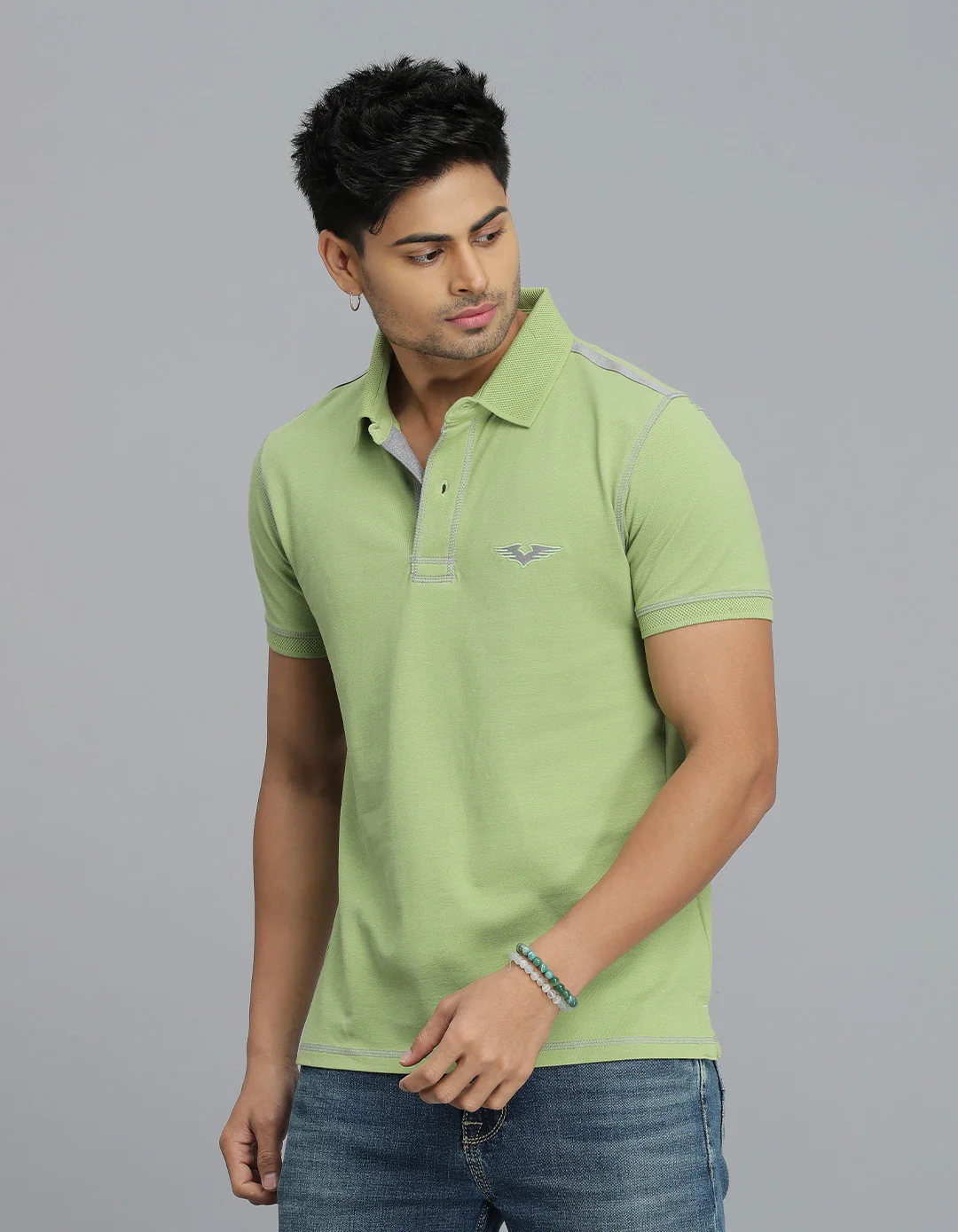 Lt Green Half Sleeves Pique Polo Tee - Image 4