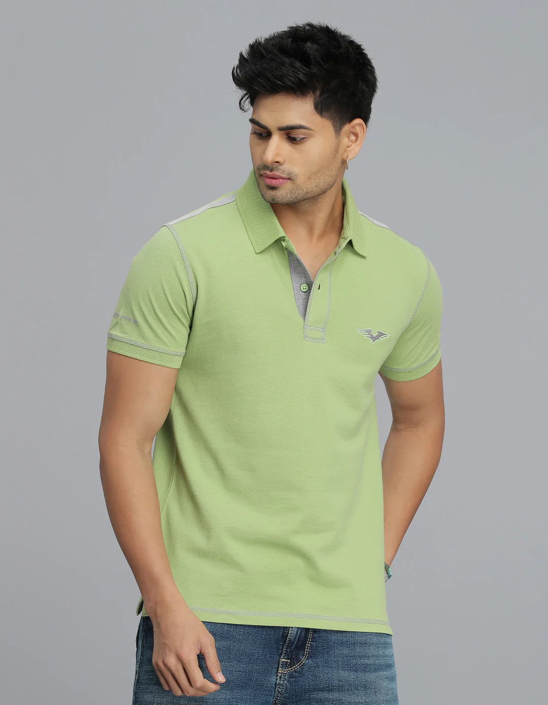 Lt Green Half Sleeves Pique Polo Tee - Image 5