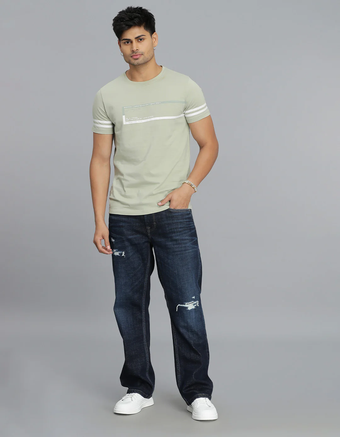 Lt Green Half Sleeves Round Neck Tee - Image 2