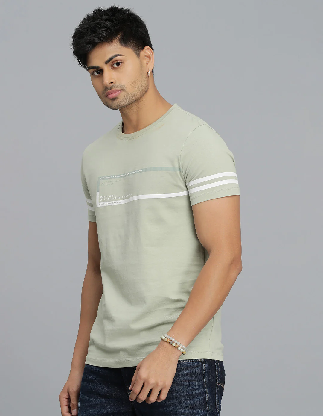 Lt Green Half Sleeves Round Neck Tee - Image 3