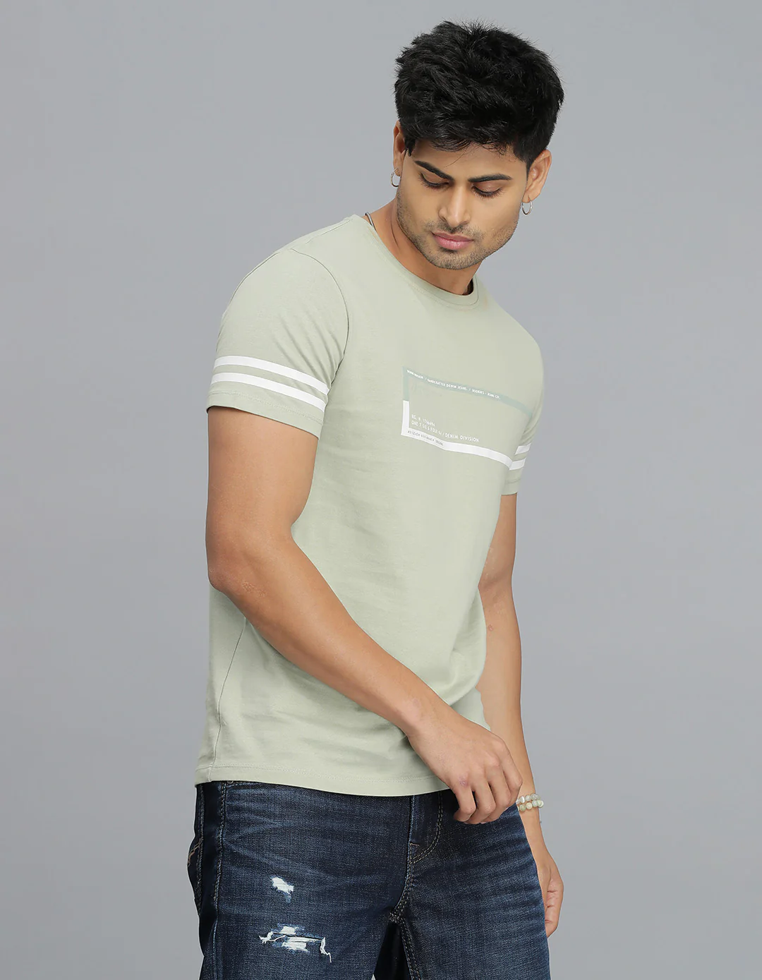 Lt Green Half Sleeves Round Neck Tee - Image 4
