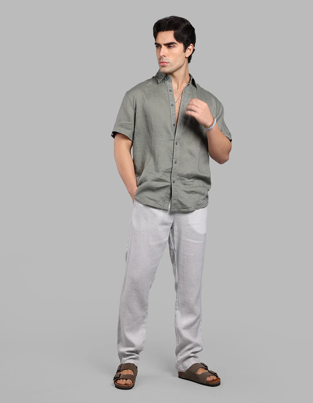 Lt Grey 100% Linen Pant - Image 3