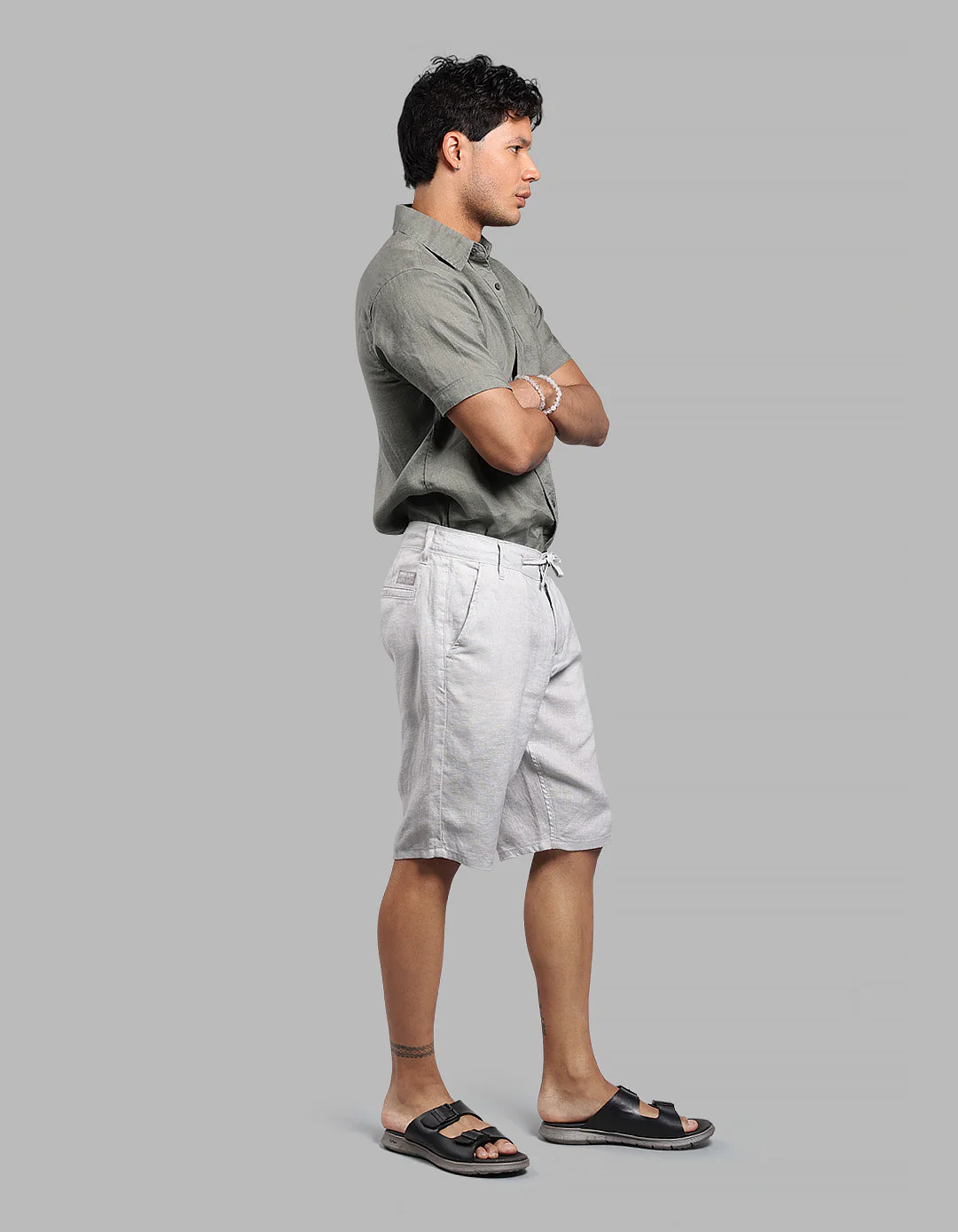 Lt Grey 100% Linen Short - Image 3