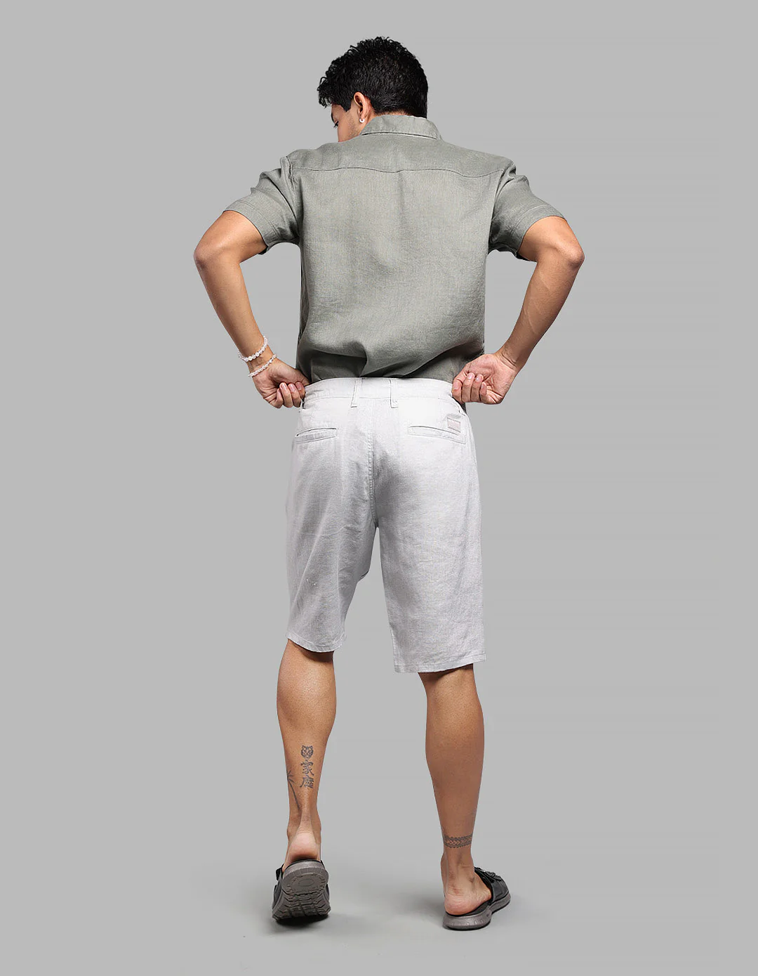 Lt Grey 100% Linen Short - Image 4