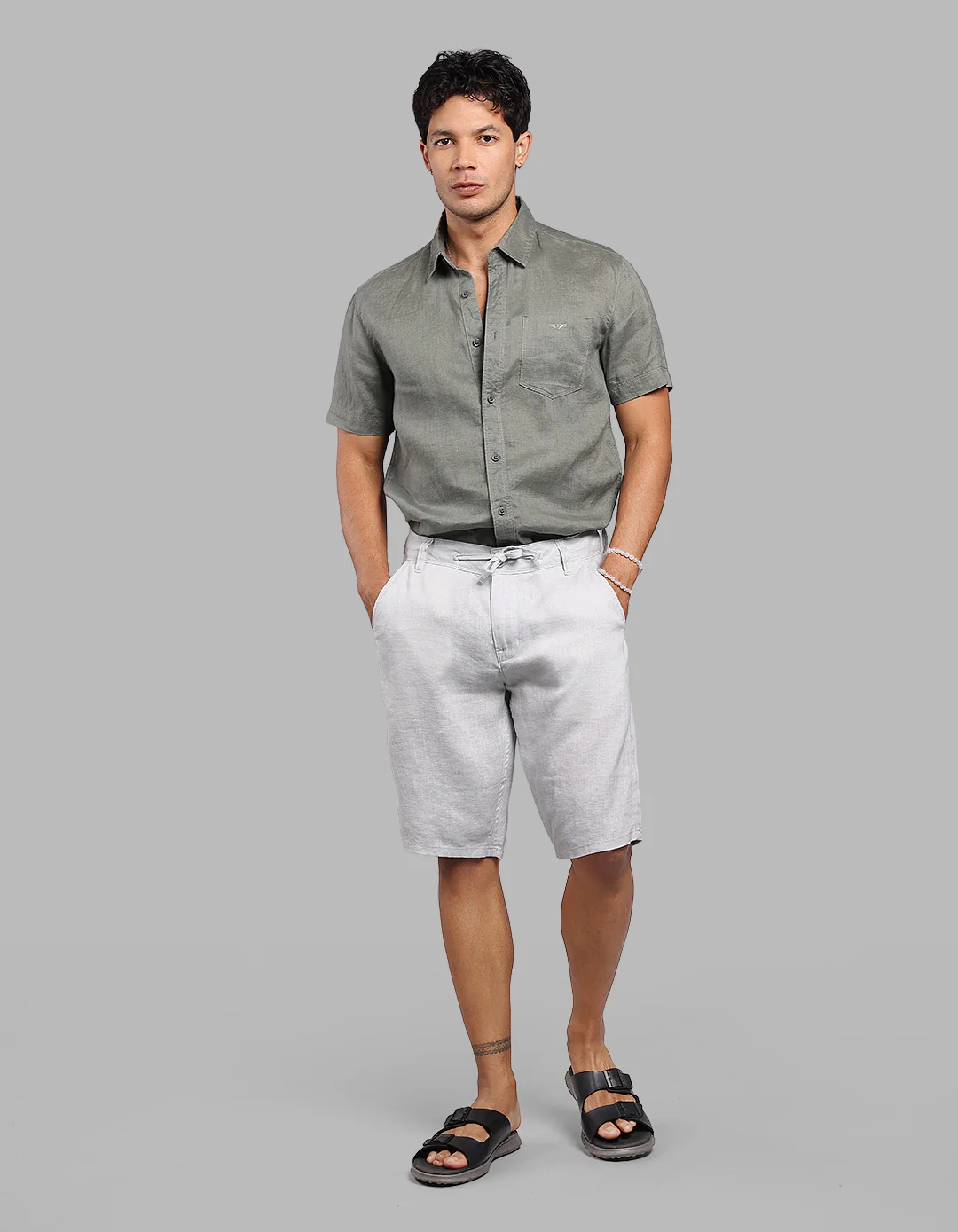 Lt Grey 100% Linen Short - Image 5