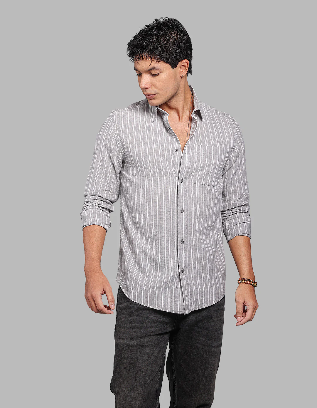 Lt Grey Full Sleeve Stripe Shirt