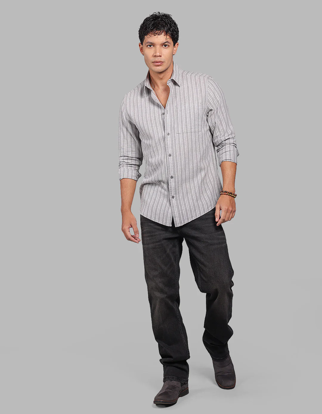 Lt Grey Full Sleeve Stripe Shirt - Image 2
